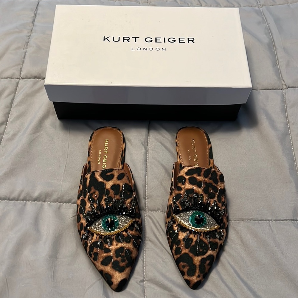 Kurt Geiger Leopard Print Mules with Eye Design
